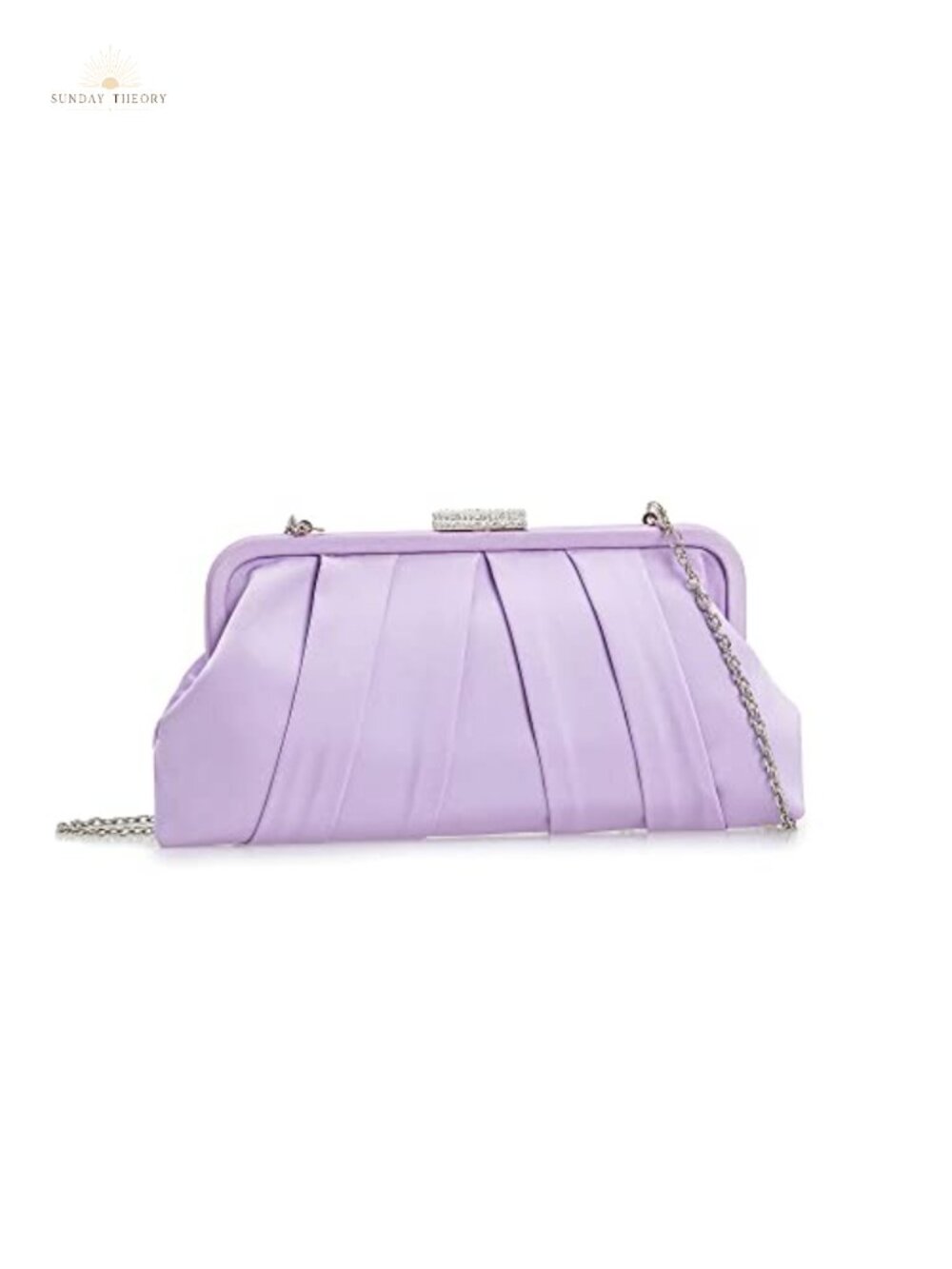 Pleated Satin Clutch Bag Diamante Embellished Evening Handbag Detachable Chain
